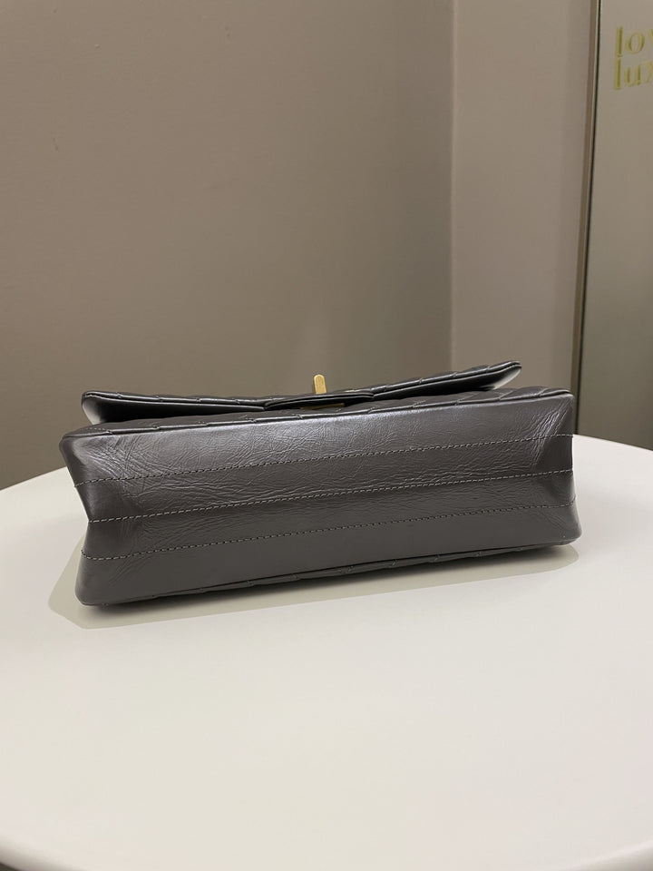 Chanel 2.55 225 Chevron Reissue Double Flap Dark Grey Aged Calfskin