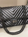 Chanel 2.55 226 So Black Chevron Reissue Double Flap Black Aged Calfskin
