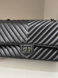 Chanel 2.55 226 So Black Chevron Reissue Double Flap Black Aged Calfskin