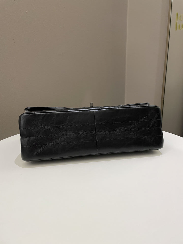 Chanel 2.55 226 So Black Chevron Reissue Double Flap Black Aged Calfskin