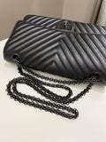 Chanel 2.55 226 So Black Chevron Reissue Double Flap Black Aged Calfskin
