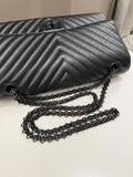 Chanel 2.55 226 So Black Chevron Reissue Double Flap Black Aged Calfskin