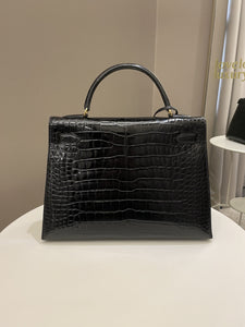 Hermes Kelly Sellier 32 Black Alligator