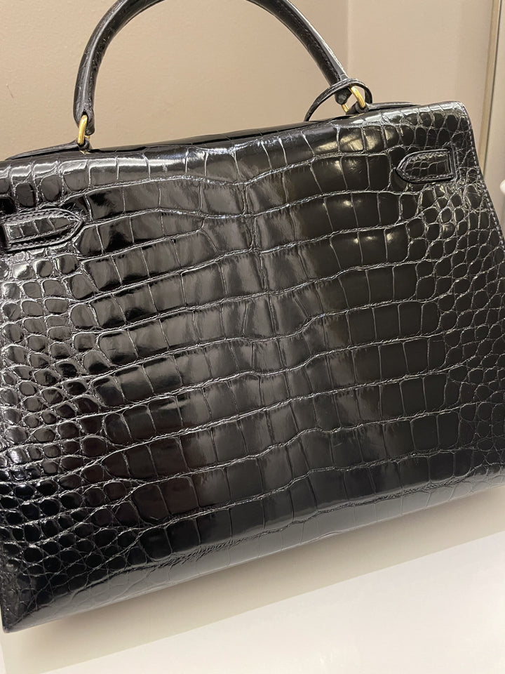 Hermes Kelly Sellier 32 Black Alligator