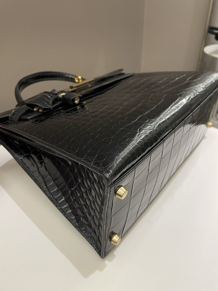 Hermes Kelly Sellier 32 Black Alligator