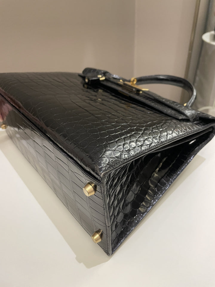 Hermes Kelly Sellier 32 Black Alligator