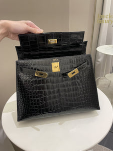 Hermes Kelly Sellier 32 Black Alligator