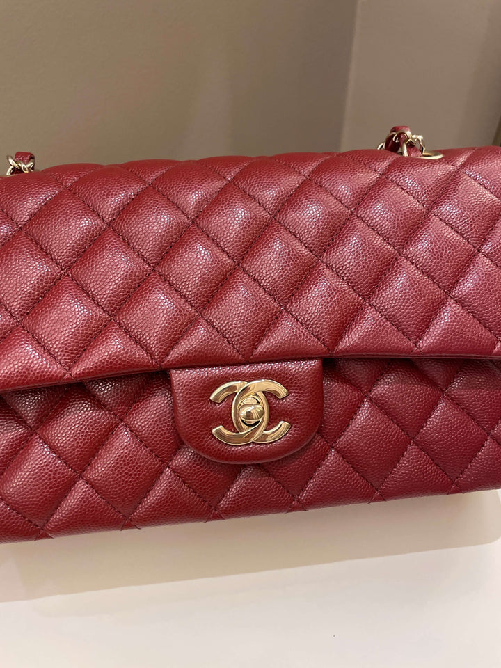 Chanel 19B Classic Medium Double Flap Burgundy Wine Caviar