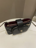 Chanel 22B Quilted Phone Holder With Chain Black Caviar