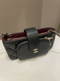Chanel 22B Quilted Phone Holder With Chain Black Caviar