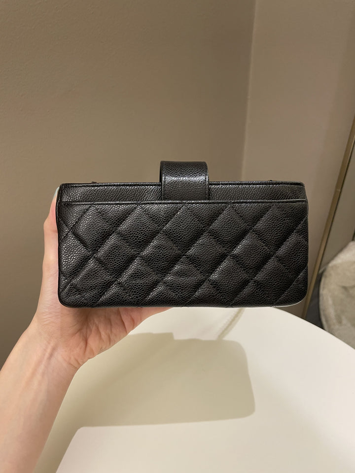 Chanel 22B Quilted Phone Holder With Chain Black Caviar