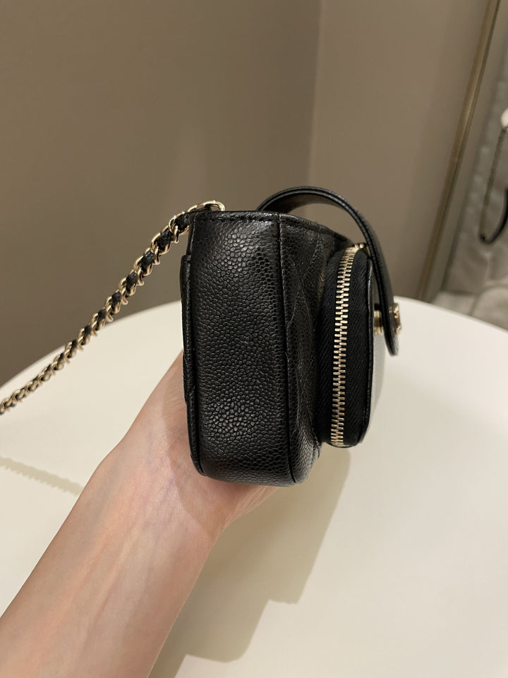Chanel 22B Quilted Phone Holder With Chain Black Caviar