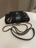 Chanel 22B Quilted Phone Holder With Chain Black Caviar