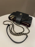 Chanel 22B Quilted Phone Holder With Chain Black Caviar