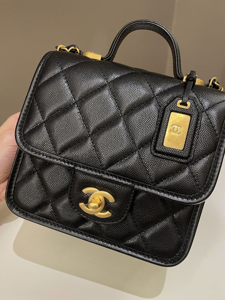 Chanel 22K Flap with Top Handle Black Caviar