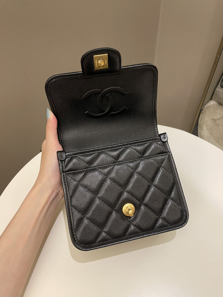 Chanel 22K Flap with Top Handle Black Caviar