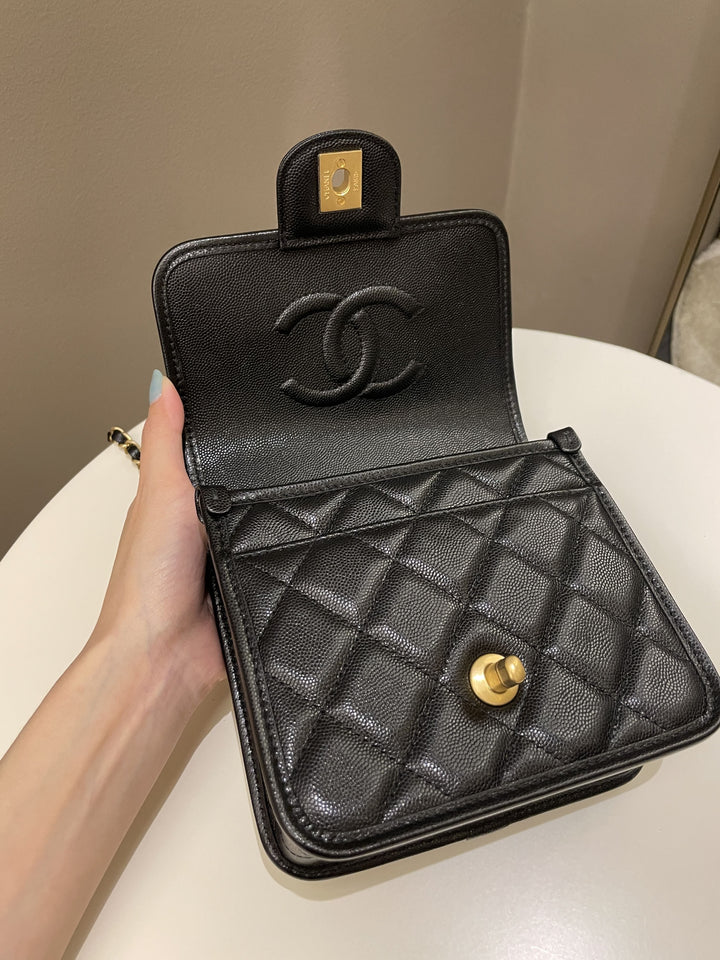 Chanel 22K Flap with Top Handle Black Caviar