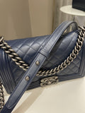Chanel Quilted Boy Old Medium Navy Caviar