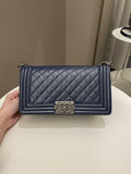 Chanel Quilted Boy Old Medium Navy Caviar