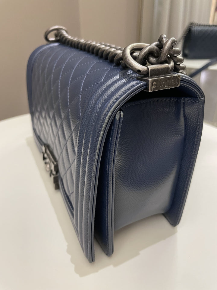 Chanel Quilted Boy Old Medium Navy Caviar
