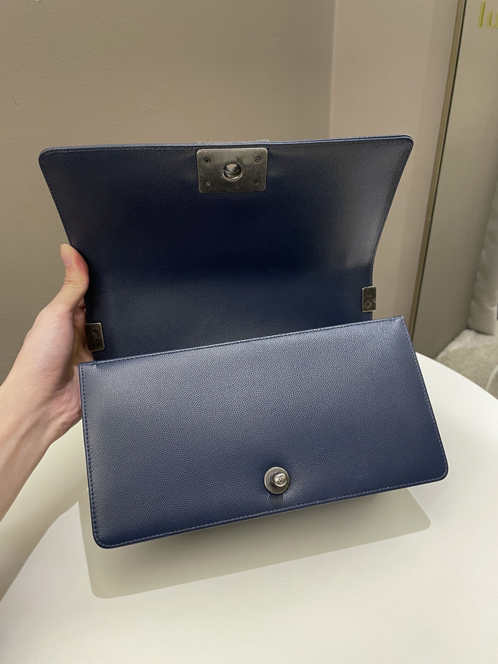 Chanel Quilted Boy Old Medium Navy Caviar