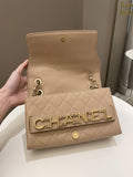 Chanel C H A N E L Lettering Flap Dark Beige Calfskin
