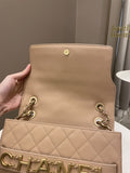 Chanel C H A N E L Lettering Flap Dark Beige Calfskin