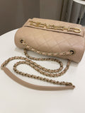 Chanel C H A N E L Lettering Flap Dark Beige Calfskin