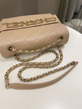 Chanel C H A N E L Lettering Flap Dark Beige Calfskin