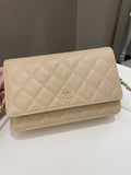 Chanel Classic Quilted Wallet on Chain Beige Caviar