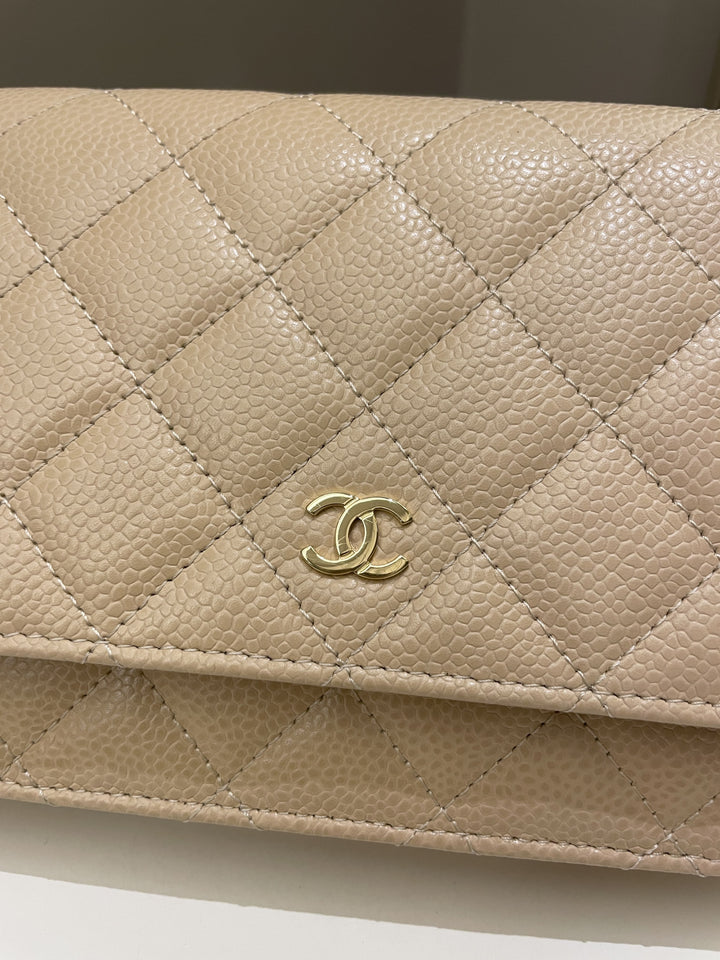 Chanel Classic Quilted Wallet on Chain Beige Caviar