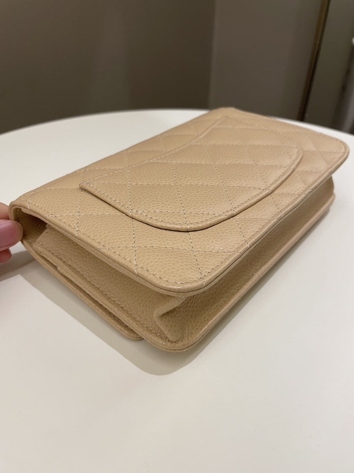 Chanel Classic Quilted Wallet on Chain Beige Caviar