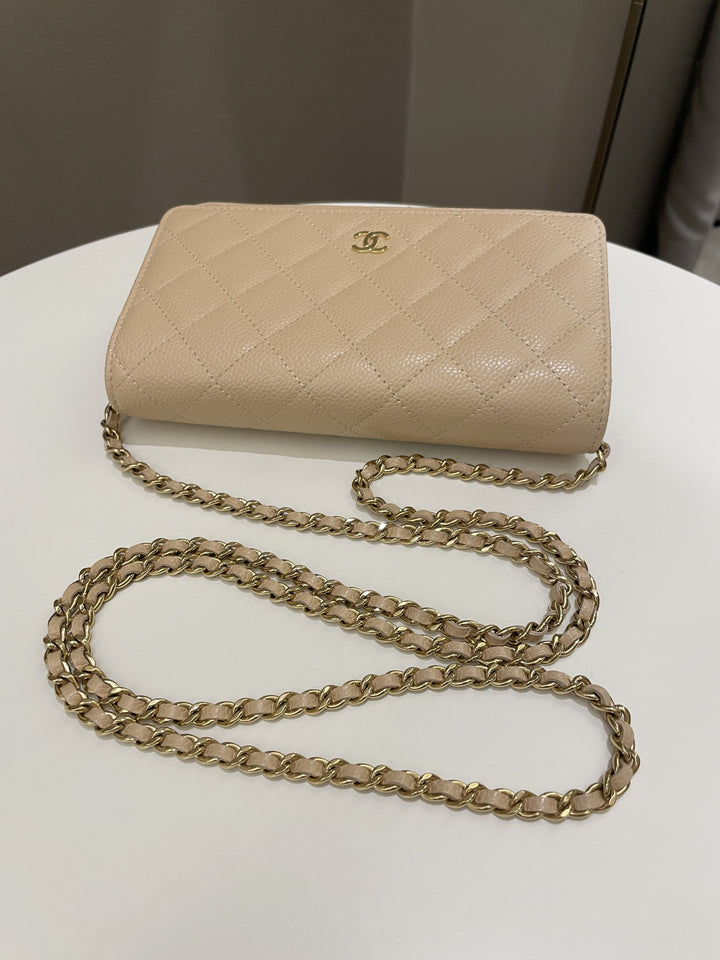 Chanel Classic Quilted Wallet on Chain Beige Caviar