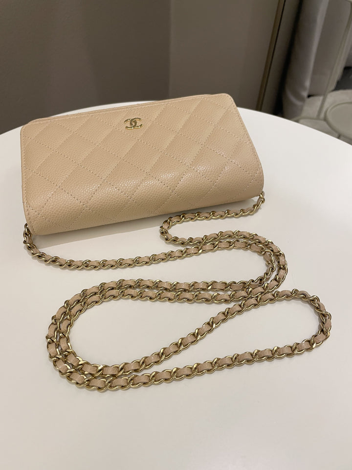 Chanel Classic Quilted Wallet on Chain Beige Caviar