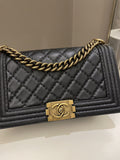 Chanel Quilted Stitch Boy Old Medium Black Calfskin