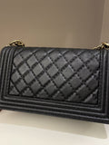 Chanel Quilted Stitch Boy Old Medium Black Calfskin