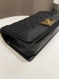 Chanel Quilted Stitch Boy Old Medium Black Calfskin