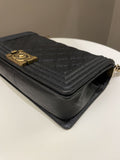 Chanel Quilted Stitch Boy Old Medium Black Calfskin