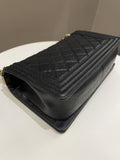 Chanel Quilted Stitch Boy Old Medium Black Calfskin