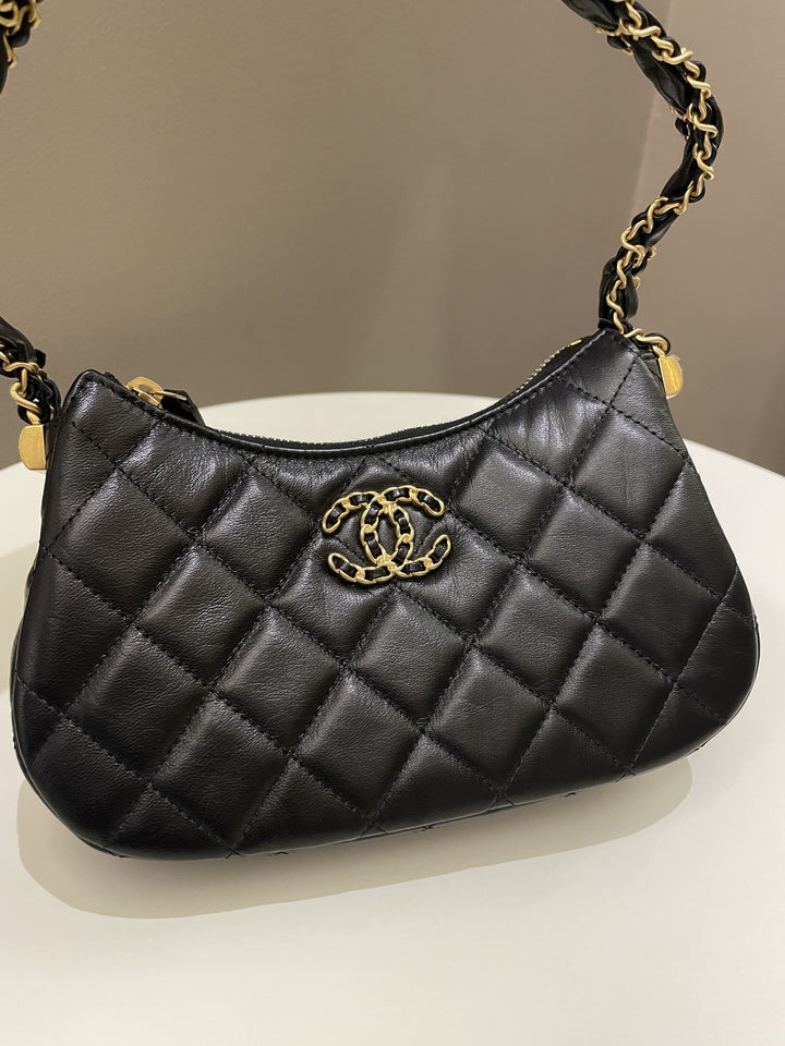 Chanel 23K Hobo Bag Black Calfskin