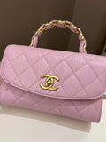 Chanel 21S Quilted Cc Wrapped Top Handle Mauve Pink Aged Calfskin