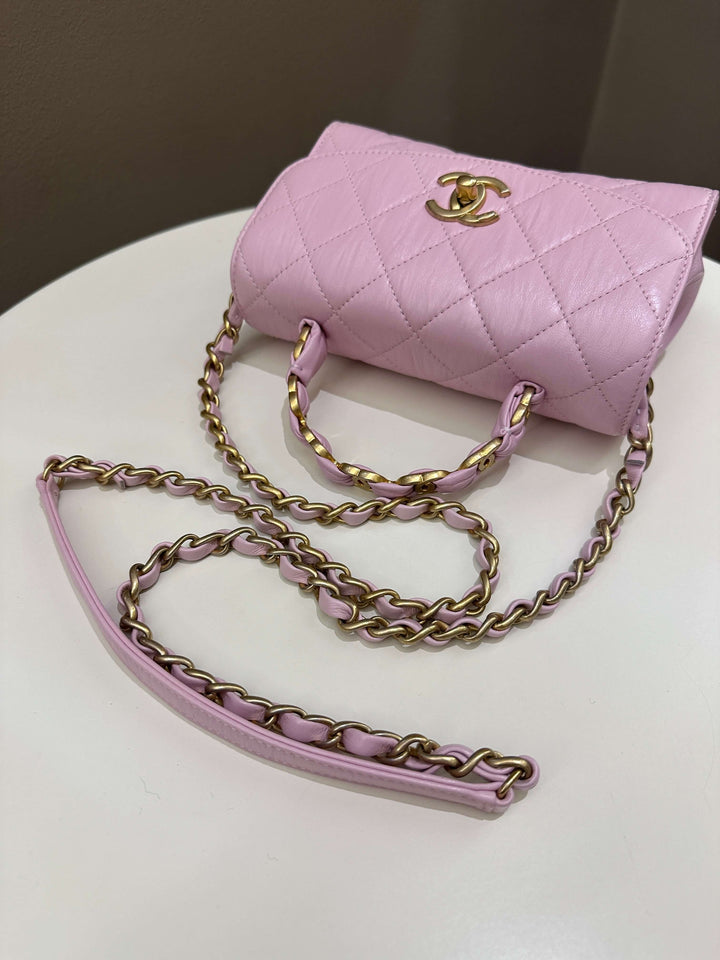 Chanel 21S Quilted Cc Wrapped Top Handle Mauve Pink Aged Calfskin