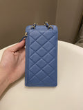 Chanel Quilted Phone Holder with Chain Paradise Blue Caviar