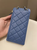 Chanel Quilted Phone Holder with Chain Paradise Blue Caviar