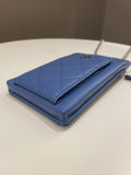 Chanel Quilted Phone Holder with Chain Paradise Blue Caviar