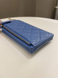 Chanel Quilted Phone Holder with Chain Paradise Blue Caviar