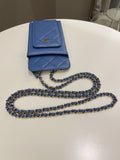 Chanel Quilted Phone Holder with Chain Paradise Blue Caviar