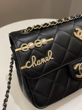 Chanel 22C Coco Pearl Signature Flap Black Lambskin