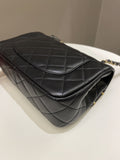 Chanel 22C Coco Pearl Signature Flap Black Lambskin