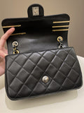 Chanel 22C Coco Pearl Signature Flap Black Lambskin